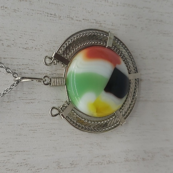 483- Multicolor Fused Glass Wire Wrapped Women's Pendant Necklace Handmade NWT - Picture 4 of 6